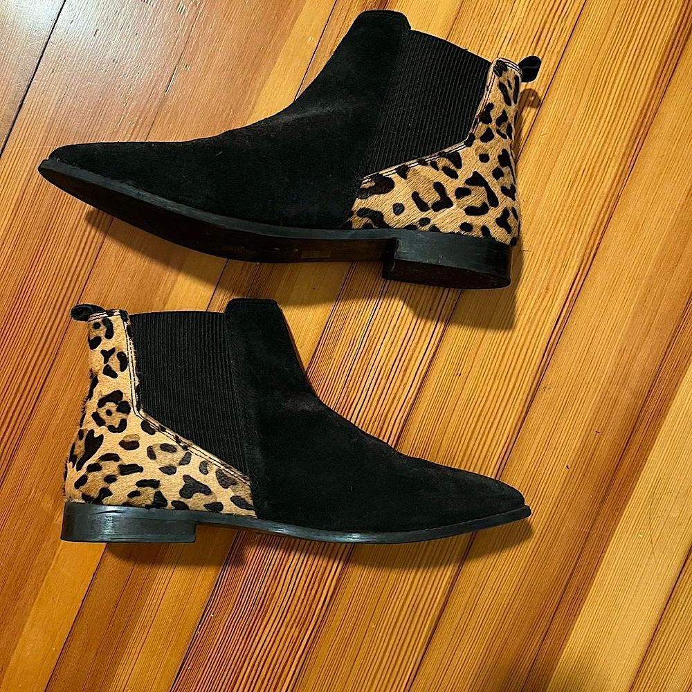 Suede Leopard Ankle Boots. UK 9, US 11, EU 42